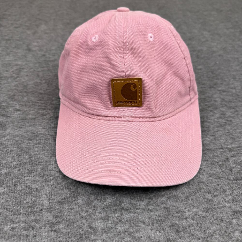 Carhartt Pink Canvas Strapback Hat with Brown Leather Logo Patch
